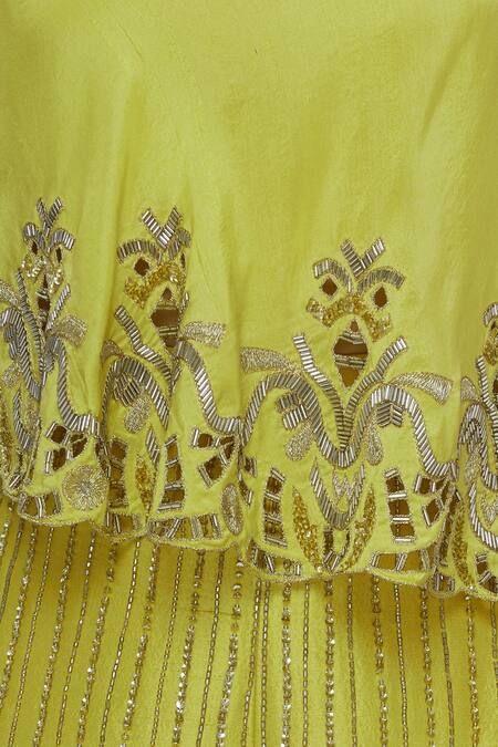 Maison Blu_Green Silk One Shoulder Cape With Pants_at_Aza_Fashions