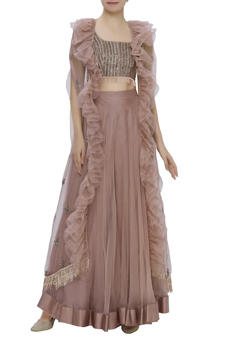 Buy Rose Color Crop Top Sharara Suit Set Online – Breatheenmoda