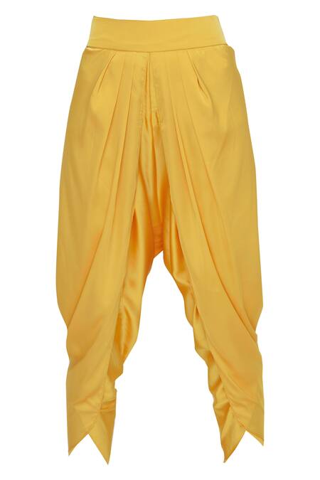 Shop_Vvani By Vani Vats_Yellow Georgette High Low Kurta Dhoti Pant Set_Online_at_Aza_Fashions