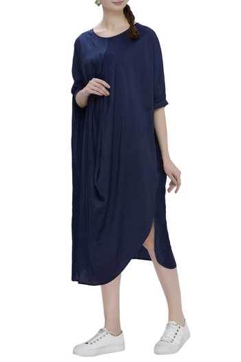 Buy Ezra Blue Satin Linen Draped Dress Online | Aza Fashion. Buy Ezra Blue Satin Linen Draped Dress Online | Aza Fashion.
