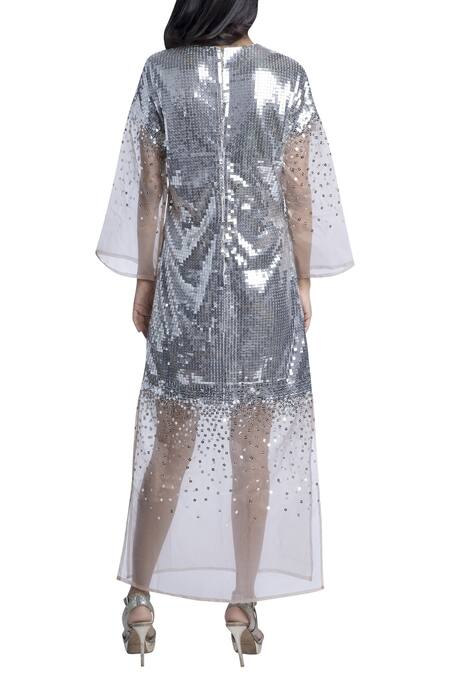 Shop_Mxs_Silver Embroidered Kaftan Dress_at_Aza_Fashions