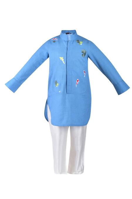 Nee & Oink Blue Embroidered Kurta Set 