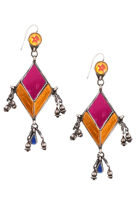 Sangeeta Boochra Yellow Beads Multicolor Metal Dangler Earrings 