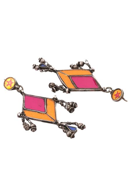 Sangeeta Boochra_Yellow Beads Multicolor Metal Dangler Earrings _Online_at_Aza_Fashions