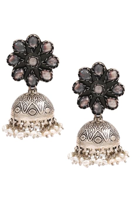 Sangeeta Boochra Gold Plated Carved Beaded Jhumkas 