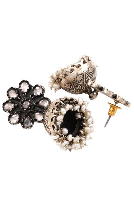 Sangeeta Boochra Gold Plated Carved Beaded Jhumkas Online at Aza Fashions Sangeeta Boochra_Gold Plated Carved Beaded Jhumkas _Online_at_Aza_Fashions