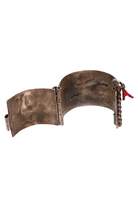 Shop_Sangeeta Boochra_Silver Plated Metal Embossed Handcuff_Online_at_Aza_Fashions