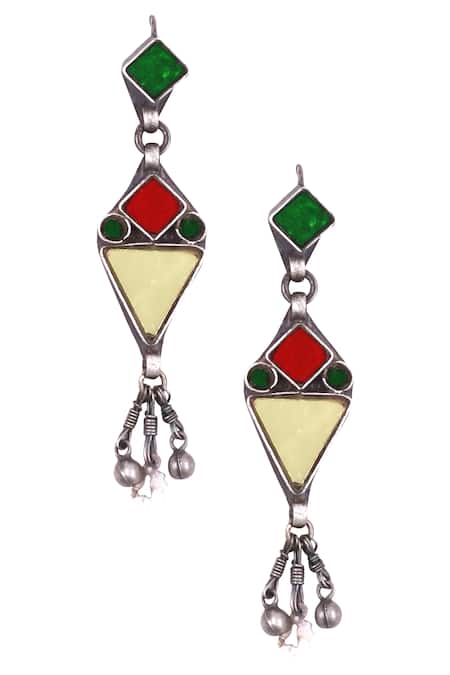 Sangeeta Boochra Silver Plated Geometric Danglers With Bead Details 