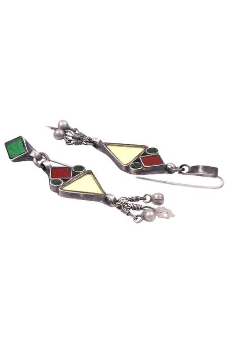 Sangeeta Boochra_Silver Plated Geometric Danglers With Bead Details _Online_at_Aza_Fashions