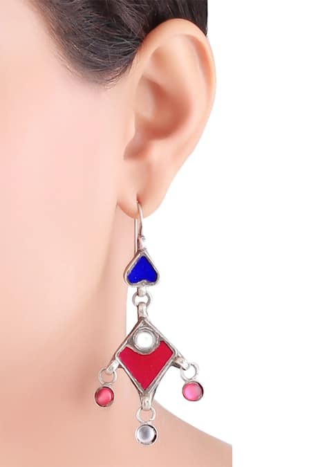 Shop Sangeeta Boochra Silver Plated Stones Heart Motif Danglers at Aza Fashions Shop_Sangeeta Boochra_Silver Plated Stones Heart Motif Danglers _at_Aza_Fashions