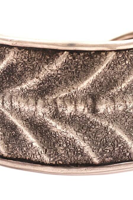 Shop_Sangeeta Boochra_Silver Plated Metal Embossed Cuff_Online_at_Aza_Fashions