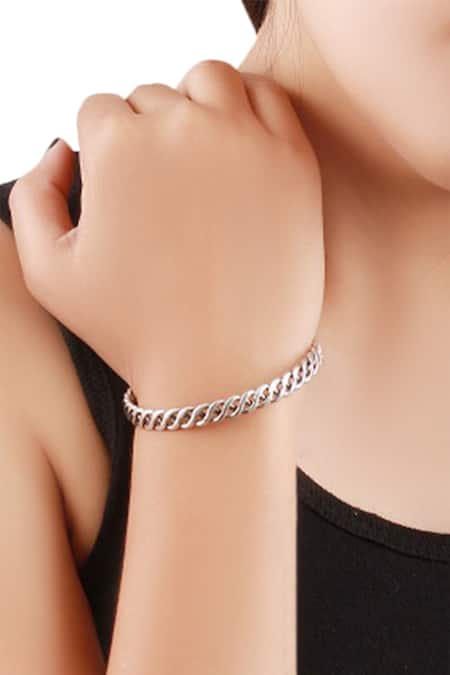 Shop_Sangeeta Boochra_Silver Plated Spiral Design Metal Cuff Bracelet _at_Aza_Fashions
