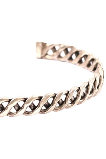 Shop_Sangeeta Boochra_Silver Plated Spiral Design Metal Cuff Bracelet _Online_at_Aza_Fashions