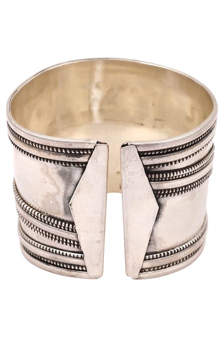 Sangeeta Boochra Silver Plated Oxidized Carved Cuff 