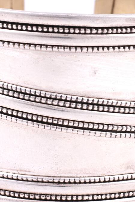 Sangeeta Boochra_Silver Plated Oxidized Carved Cuff _at_Aza_Fashions