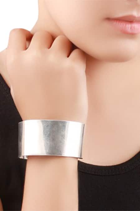 Shop_Sangeeta Boochra_Silver Plated Oxidized Handcrafted Cuff _at_Aza_Fashions