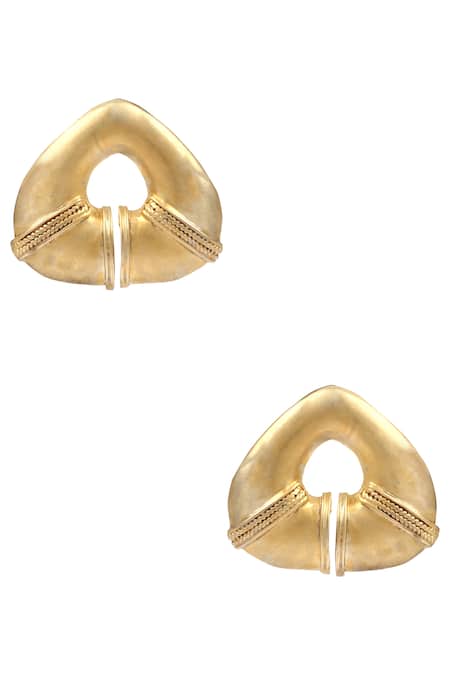 Sangeeta Boochra Gold Plated Carved Metal Stud Earrings 