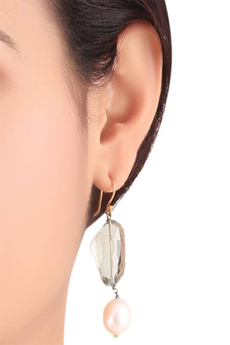 Shop_Sangeeta Boochra_Gold Plated Beads, Stones Earrings_at_Aza_Fashions