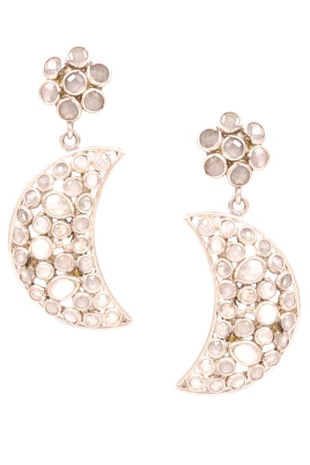 Sangeeta Boochra Silver Plated Stones Crescent Moon Earrings 