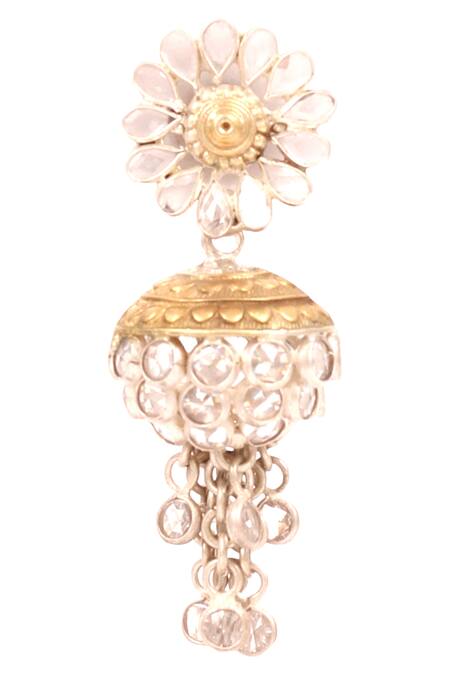 Buy_Sangeeta Boochra_Gold Plated Stones Floral Motif Drop Earrings _Online_at_Aza_Fashions