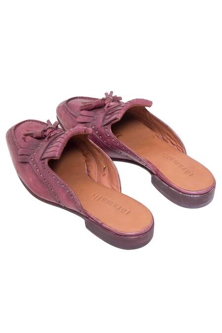 Toramally - Men_Pink European Vegetable Tanned Leather Sole Tassel Mule Shoes_Online_at_Aza_Fashions