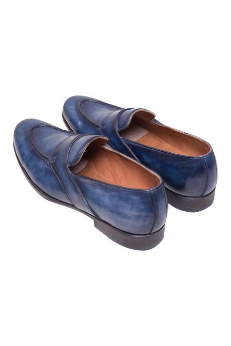 Toramally - Men_Blue European Vegetable Tanned Leather Sole Penny Loafer Shoes_Online_at_Aza_Fashions