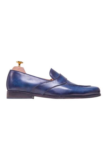 Buy_Toramally - Men_Blue European Vegetable Tanned Leather Sole Penny Loafer Shoes_Online_at_Aza_Fashions
