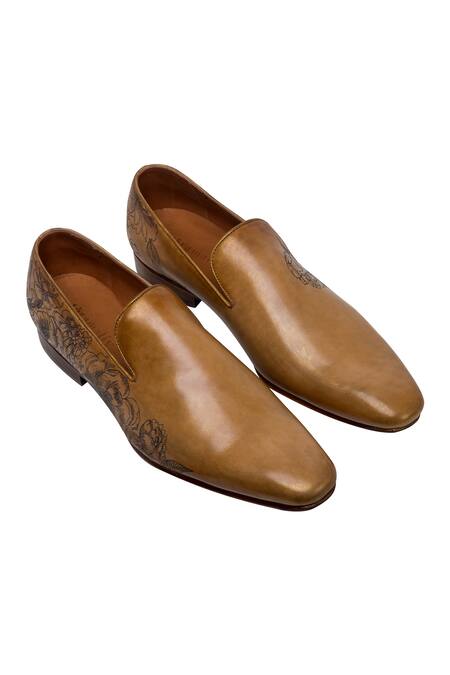 Toramally - Men_Beige European Vegetable Tanned Leather Sole Inked Loafer Shoes_Online_at_Aza_Fashions