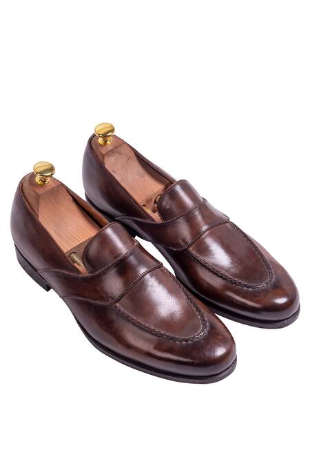 Toramally - Men_Brown European Vegetable Tanned Leather Sole Penny Loafer Shoes_Online_at_Aza_Fashions