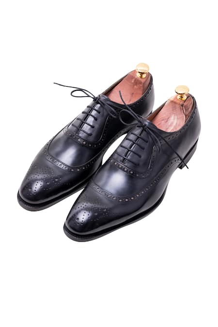 Buy Black Italian Full Grain Nappa Leather Broque Shoes For Men by ...