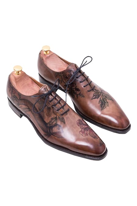 Toramally - Men_Brown European Vegetable Tanned Leather Sole Inked Oxford Shoes _Online_at_Aza_Fashions