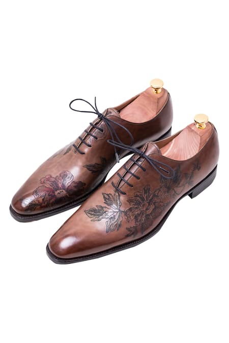 Toramally - Men Brown European Vegetable Tanned Leather Sole Inked Oxford Shoes