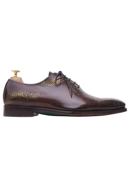 Buy_Toramally - Men_Brown European Vegetable Tanned Leather Sole Inked Oxford Shoes 