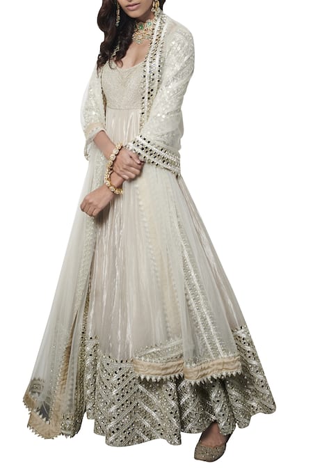 Abhinav Mishra Silver Hand Embroidered Anarkali Set