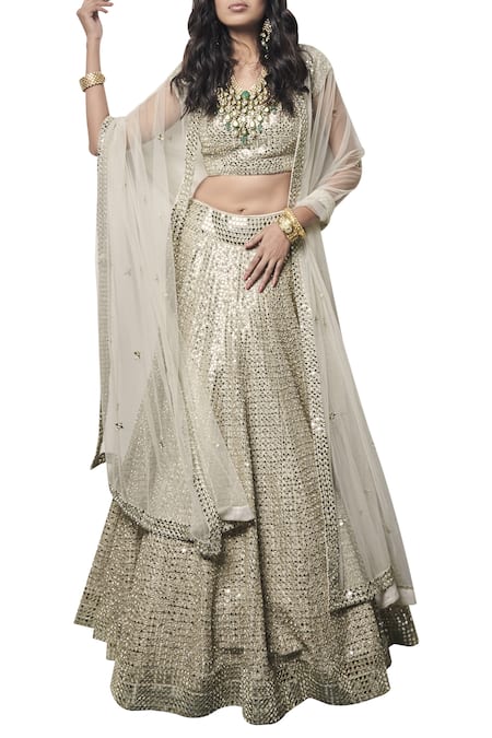 Abhinav Mishra Silver Hand Embroidered Lehenga Set 