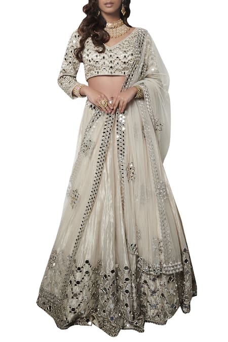 Abhinav Mishra Silver Hand Embroidered Lehenga Set