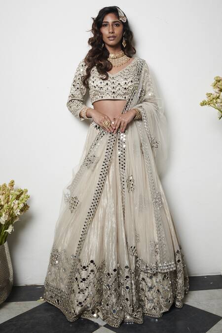Buy Abhinav Mishra Silver Hand Embroidered Lehenga Set Online at Aza Fashions Buy_Abhinav Mishra_Silver Hand Embroidered Lehenga Set_Online_at_Aza_Fashions
