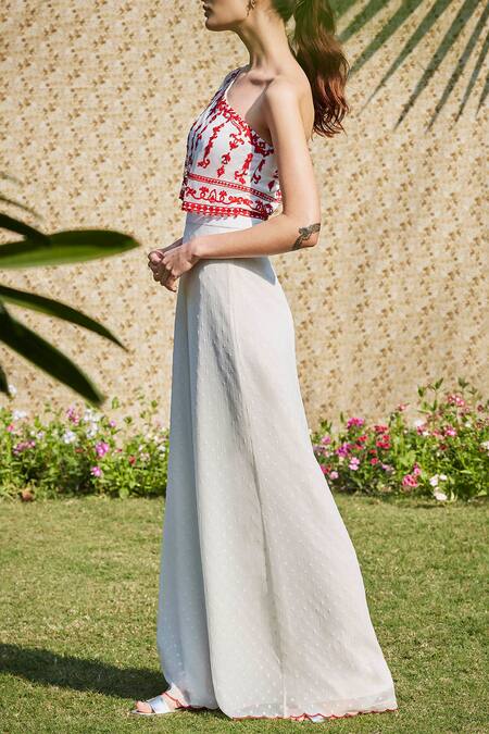 Mandira Wirk_White Embroidered Overlay Jumpsuit_Online_at_Aza_Fashions