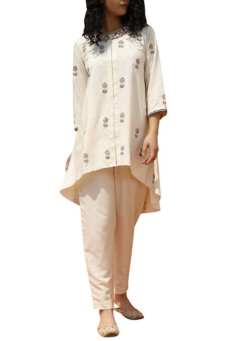 Bohame_White Cotton Silk Round Printed Kurta Set_Online_at_Aza_Fashions