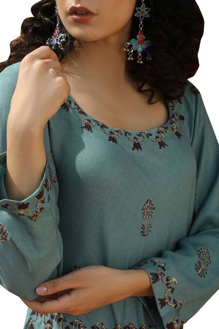 Buy_Bohame_Green Cotton Silk Round Printed Dress _Online_at_Aza_Fashions