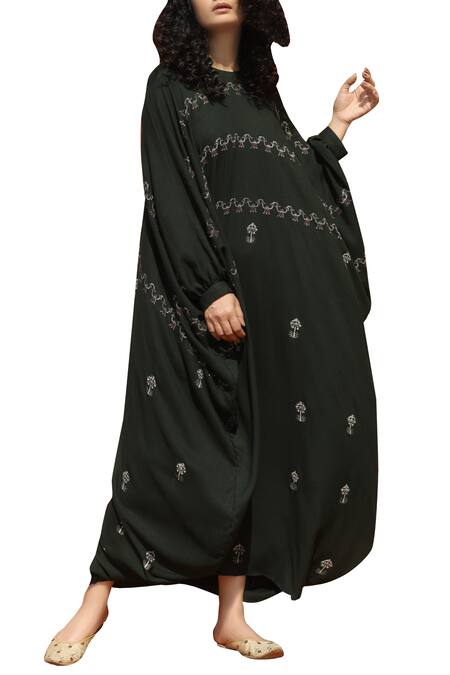 Buy_Bohame_Black Cotton Round Printed Kaftan Dress_Online_at_Aza_Fashions