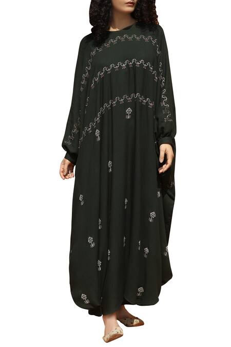 Bohame_Black Cotton Round Printed Kaftan Dress_Online_at_Aza_Fashions
