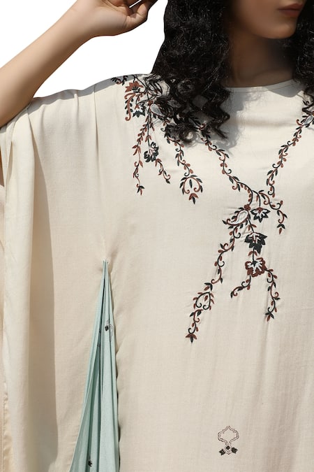 Shop_Bohame_Green Cotton Crepe Round Neck Embroidered Draped Dress _Online_at_Aza_Fashions