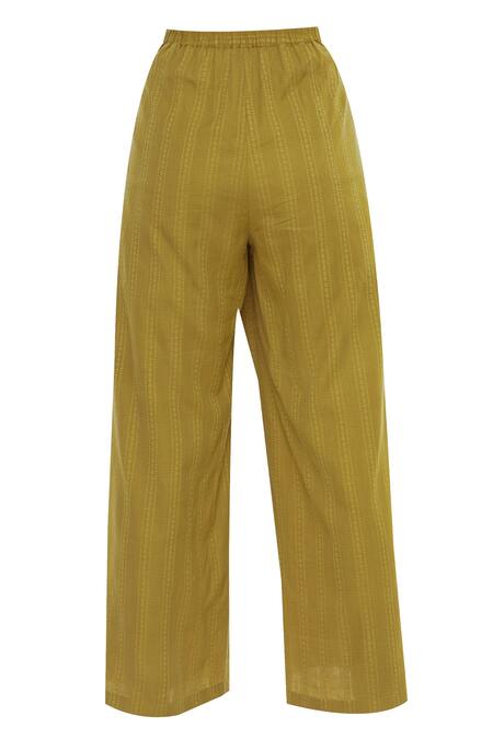Anavila_Yellow Cotton Flared Striped Pants _Online_at_Aza_Fashions