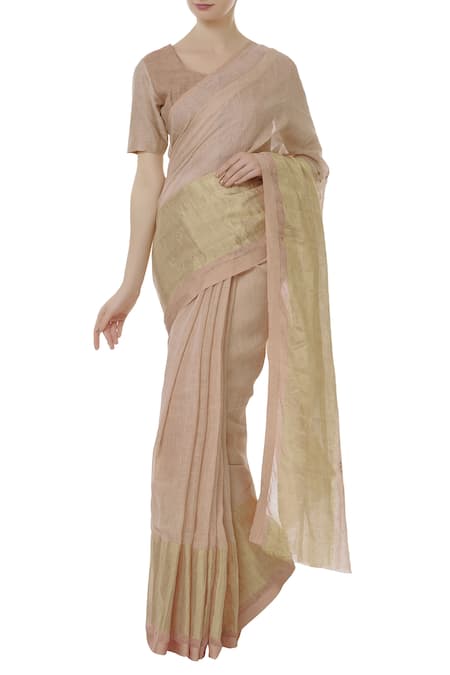 Anavila Peach Linen Saree