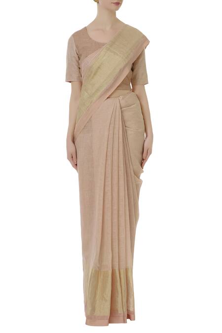 Anavila Peach Linen Saree Online at Aza Fashions Anavila_Peach Linen Saree_Online_at_Aza_Fashions