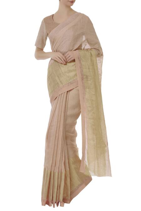 Buy Anavila Peach Linen Saree Online at Aza Fashions Buy_Anavila_Peach Linen Saree_Online_at_Aza_Fashions