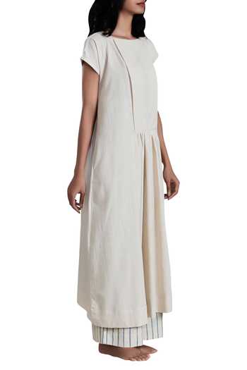 MATI_Off White Handloom Cotton Dress_Online_at_Aza_Fashions