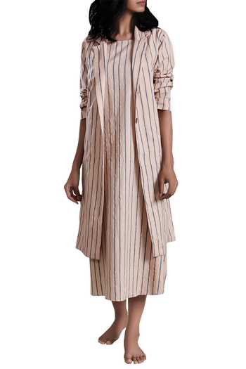 Buy MATI Peach Handloom Cotton Jacket at Aza Fashions Buy_MATI_Peach Handloom Cotton Jacket_at_Aza_Fashions