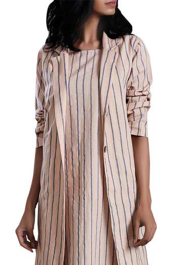Shop MATI Peach Handloom Cotton Jacket Online at Aza Fashions Shop_MATI_Peach Handloom Cotton Jacket_Online_at_Aza_Fashions